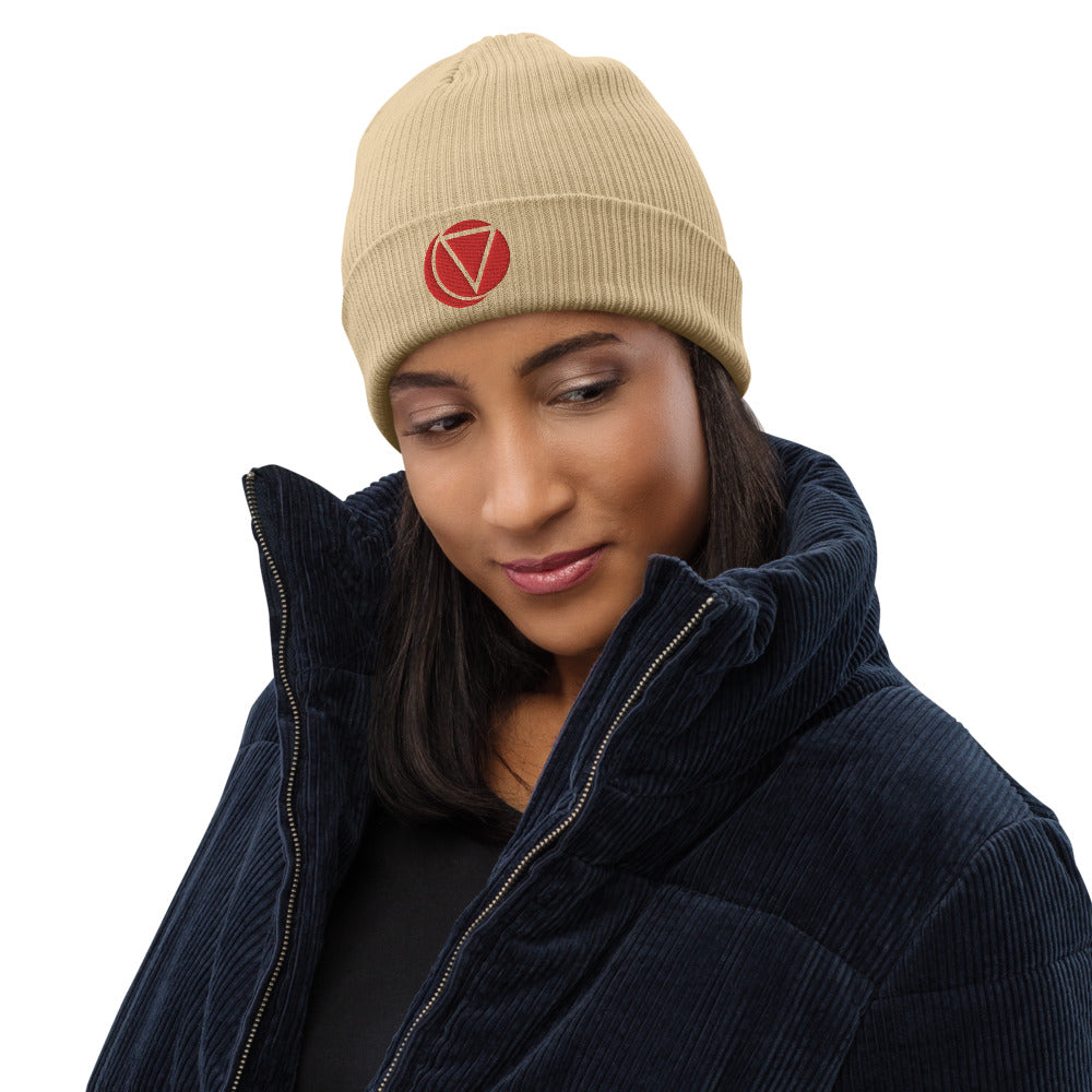 AOM logo Organic ribbed beanie